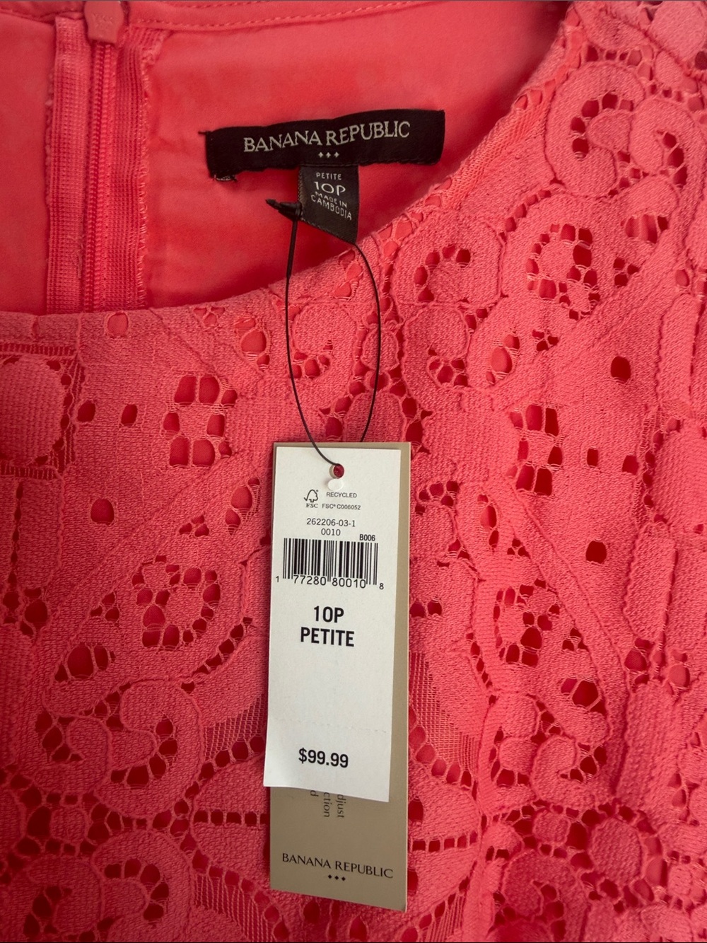 Banana Republic Coral Eyelet Lace Shift Dress Woman’s Size 10 Petite - Picture 4 of 5